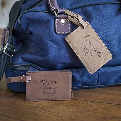 Lifetime Creations Personalized Mr and Mrs Luggage Tags - Wedding Gifts for Couples 2025, Engagement, Honeymoon Essentials, Bridal Shower Gift (Dark & Light Brown Vegan Leather, 2 Count) in Saudi Arabia