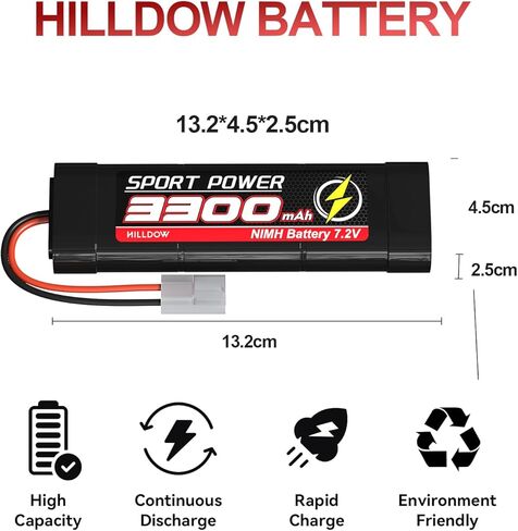 Hilldow 7.2V NiMH RC بطارية 6S 65C 3600mAh RC بطاريات قابلة للشحن مع قابس تاميا لنماذج RC طائرة هليكوبتر UAV التحكم عن بعد كوادكوبتر بدون طيار FPV (2 حزم) in Kuwait