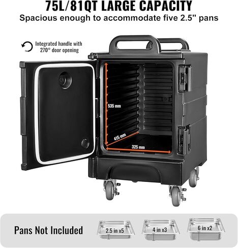 VEVOR Insulated Food Pan Carrier, 82 Qt Hot Box for Catering, LLDPE Food Box Carrier with Double Buckles, Front Loading Food Warmer with Handles, Stackable End Loader for Restaurant, Canteen, etc. Bla in Saudi Arabia