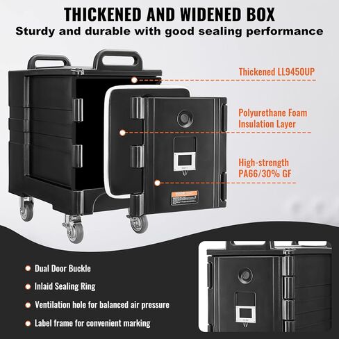 VEVOR Insulated Food Pan Carrier, 82 Qt Hot Box for Catering, LLDPE Food Box Carrier with Double Buckles, Front Loading Food Warmer with Handles, Stackable End Loader for Restaurant, Canteen, etc. Bla in Saudi Arabia
