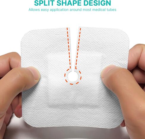 Split Drain Adhesive Bandages 4" x 4" Pre-Cut for Feeding Tubes, Dialysis Catheters & Drains - Soft Non-Stick Pad - Individually Wrapped 20 Pack Wound Dressing Pads in Saudi Arabia