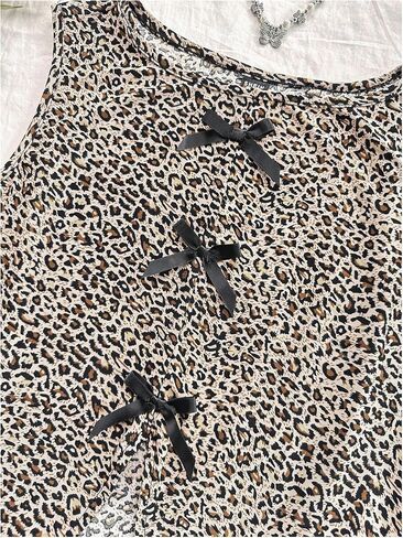 GORGLITTER Girl's Leopard Print Bow Tank Top Cute Crewneck Sleeveless Split Cheetah Tee in Saudi Arabia