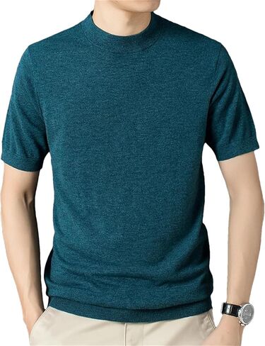 Men Classic Simple Wool Blend Jumper Business Short Sleeve Knit Pullovers in Saudi Arabia