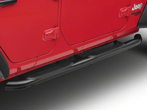 Redrock 4x4 3-Inch Round Curved Side Step Bars; Textured Black Compatible with 18-22 Jeep Wrangler JL 4-Door in Saudi Arabia
