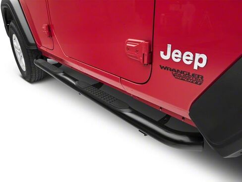 Redrock 4x4 3-Inch Round Curved Side Step Bars; Textured Black Compatible with 18-22 Jeep Wrangler JL 4-Door in Saudi Arabia