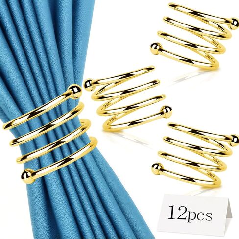 حلقات مناديل من الفولاذ المقاوم للصدأ، حوامل حلقات مناديل معدنية، حامل Yimerlen، أبازيم منديل لعشاء العائلة، الزفاف، الحفلات (أعط بطاقات شكر الاسم) حلزوني فضي 12 قطعة in Kuwait