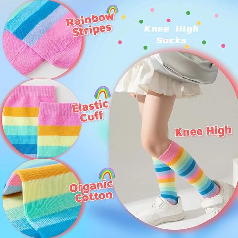 DXTON Girls Rainbow Knee High Socks: Kids Crazy Cotton Long Socks 3-12 years, Novelty Dancing Fun Gift in Saudi Arabia