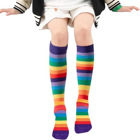 DXTON Girls Rainbow Knee High Socks: Kids Crazy Cotton Long Socks 3-12 years, Novelty Dancing Fun Gift in Saudi Arabia