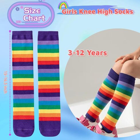DXTON Girls Rainbow Knee High Socks: Kids Crazy Cotton Long Socks 3-12 years, Novelty Dancing Fun Gift in Saudi Arabia