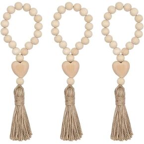 خرزات خشبية لتزيين المنزل، خرزات للمزرعة على الرف، الوشاح، القهوة/غرفة المعيشة/طاولة الطعام، خرزات صلاة من خشب بوهو مع شرابات للمزهرية، تعليق على الحائط in Kuwait