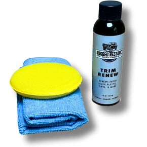 RUGGED RESTORE Trim Coat Plastic Restorer Kit | Restores Dull Faded Dried Out Interior Exterior Plastic Vinyl Rubber Trim Flares Fenders Bumpers Cladding Running Boards Cowls | Black Finish 4 Oz in Saudi Arabia
