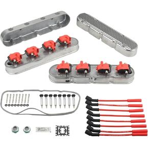 غطاء صمام مصقول من الألومنيوم مع 2pc لفائف خفية خمر متوافق مع Chevy GM LS - Silver in Kuwait