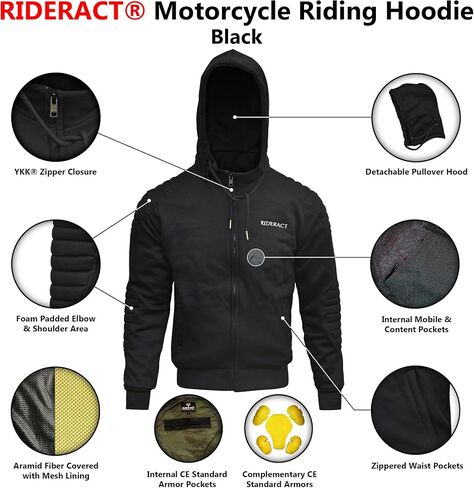 Hoodie Hoodie Mens أسود قابلة للفصل قابلة للفصل ركوب الخيل قميص من النوع الثقيل Kevlar مبطنة بالدراجة الواقية in Saudi Arabia