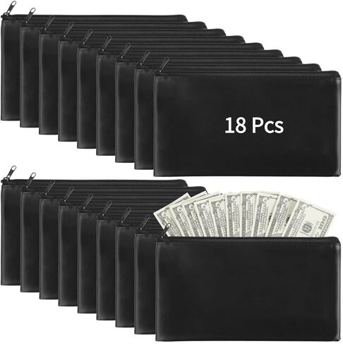 18 Pcs Waterproof Pu Leather Money Bags With Zippers, 11.2×6.3 Deposit Pouches For Bank, Travel, And Daily Use in Saudi Arabia