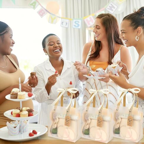 Baby Shower Prizes for Winners Gifts Headband Hair Brush Jewelry Box Plants Candles Bracelet Hand Cream Compact Powder Puff Hair Claw ribbon Gift Bag Beaded Necklace Bridal Shower(6 Sets-Beige) in Kuwait