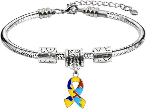مجموعة Infinity Collection Autism Awarness Awarness Snake سلسلة - سلسلة قابلة للتعديل من الفضة مع سحر - هدية دعم للمعلمين والأمهات والأصدقاء in Saudi Arabia