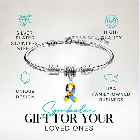 مجموعة Infinity Collection Autism Awarness Awarness Snake سلسلة - سلسلة قابلة للتعديل من الفضة مع سحر - هدية دعم للمعلمين والأمهات والأصدقاء in Saudi Arabia