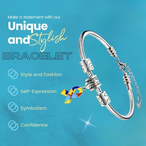 مجموعة Infinity Collection Autism Awarness Awarness Snake سلسلة - سلسلة قابلة للتعديل من الفضة مع سحر - هدية دعم للمعلمين والأمهات والأصدقاء in Saudi Arabia