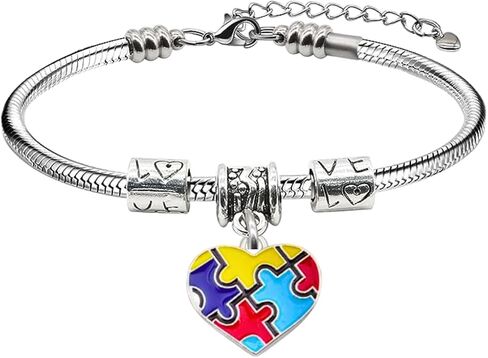 مجموعة Infinity Collection Autism Awarness Awarness Snake سلسلة - سلسلة قابلة للتعديل من الفضة مع سحر - هدية دعم للمعلمين والأمهات والأصدقاء in Kuwait
