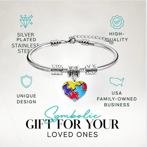 مجموعة Infinity Collection Autism Awarness Awarness Snake سلسلة - سلسلة قابلة للتعديل من الفضة مع سحر - هدية دعم للمعلمين والأمهات والأصدقاء in Kuwait