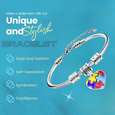 مجموعة Infinity Collection Autism Awarness Awarness Snake سلسلة - سلسلة قابلة للتعديل من الفضة مع سحر - هدية دعم للمعلمين والأمهات والأصدقاء in Kuwait
