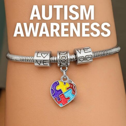 مجموعة Infinity Collection Autism Awarness Awarness Snake سلسلة - سلسلة قابلة للتعديل من الفضة مع سحر - هدية دعم للمعلمين والأمهات والأصدقاء in Kuwait