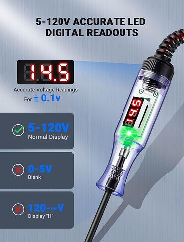 Automotive Test Light with 3-48V LED Digital Readout, Automotive Circuit Tester with Voltmeter and Polarity Indicator Light, Electrical Voltage Test Pen with Stainless Probe for Fuse Car/Vehicles in Kuwait
