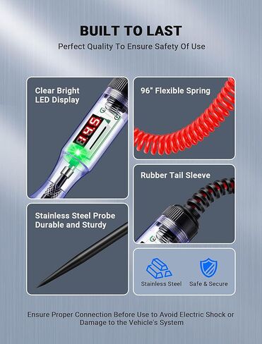 Automotive Test Light with 3-48V LED Digital Readout, Automotive Circuit Tester with Voltmeter and Polarity Indicator Light, Electrical Voltage Test Pen with Stainless Probe for Fuse Car/Vehicles in Kuwait
