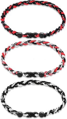 Junkin 3 Pieces Baseball Necklaces Three Braided Rope Tornado Necklaces Sports Titanium Necklace Baseball Rope Necklaces for Boys Men Player Softball Fans Sports (Elegant Style) in Saudi Arabia