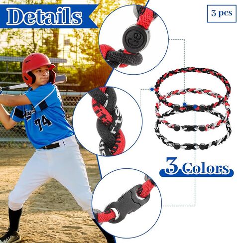 Junkin 3 Pieces Baseball Necklaces Three Braided Rope Tornado Necklaces Sports Titanium Necklace Baseball Rope Necklaces for Boys Men Player Softball Fans Sports (Elegant Style) in Saudi Arabia