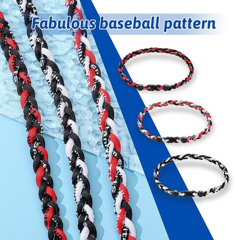 Junkin 3 Pieces Baseball Necklaces Three Braided Rope Tornado Necklaces Sports Titanium Necklace Baseball Rope Necklaces for Boys Men Player Softball Fans Sports (Elegant Style) in Saudi Arabia