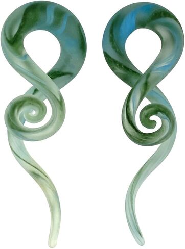 Mystic Mealtals Body Jewelry زوج من مقابس شماعات الموجة الزجاجية الخضراء (PG-591) in Saudi Arabia