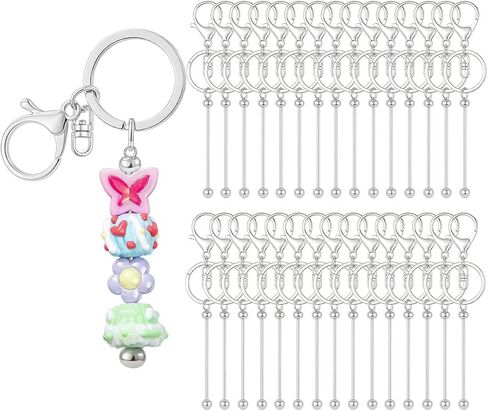RQAYE 30pcs Beadable Keychains Keychain Bulk kit Cute Blank Bead Keychain Strip DIY Men's and Women's Making Supplies Crafts, Jewelry, Bag Accessories, Customized Project Gifts (Multicolor) in Kuwait