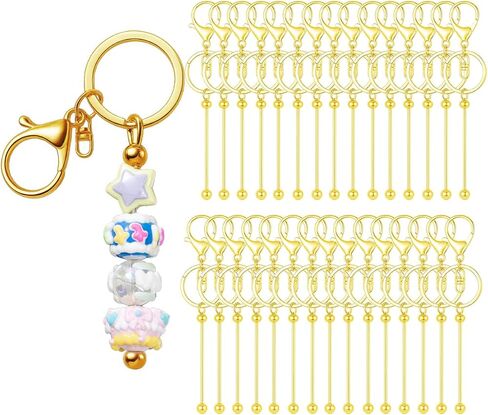 RQAYE 30pcs Beadable Keychains Keychain Bulk kit Cute Blank Bead Keychain Strip DIY Men's and Women's Making Supplies Crafts, Jewelry, Bag Accessories, Customized Project Gifts (Multicolor) in Kuwait