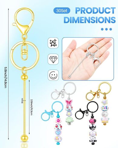 RQAYE 30pcs Beadable Keychains Keychain Bulk kit Cute Blank Bead Keychain Strip DIY Men's and Women's Making Supplies Crafts, Jewelry, Bag Accessories, Customized Project Gifts (Multicolor) in Kuwait