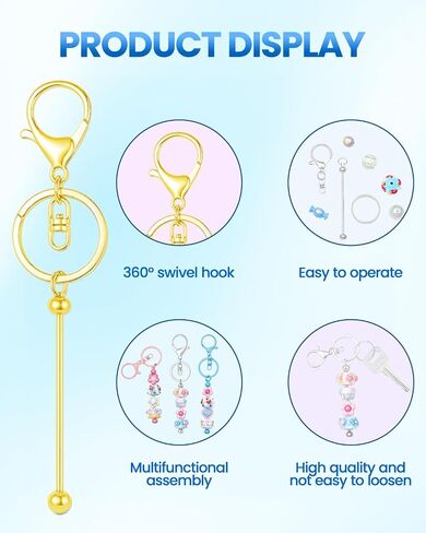 RQAYE 30pcs Beadable Keychains Keychain Bulk kit Cute Blank Bead Keychain Strip DIY Men's and Women's Making Supplies Crafts, Jewelry, Bag Accessories, Customized Project Gifts (Multicolor) in Kuwait