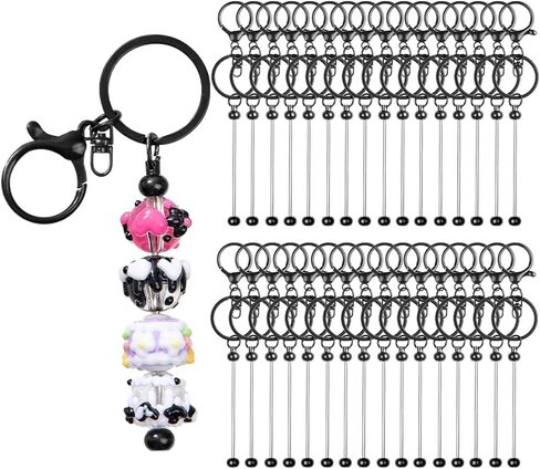 RQaye 30pcs مفاتيح مفاتيح القابلة للخرز مجموعة مفاتيح مجموعة كبيرة من الخرز الفارغ الفارغ شريط مفاتيح DIY MEY'S MENT MANDS FARFS ، المجوهرات ، إكسسوارات الأكياس ، هدايا المشروع المخصصة (متعدد الألوان) in Kuwait