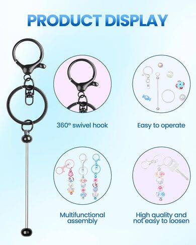 RQaye 30pcs مفاتيح مفاتيح القابلة للخرز مجموعة مفاتيح مجموعة كبيرة من الخرز الفارغ الفارغ شريط مفاتيح DIY MEY'S MENT MANDS FARFS ، المجوهرات ، إكسسوارات الأكياس ، هدايا المشروع المخصصة (متعدد الألوان) in Kuwait