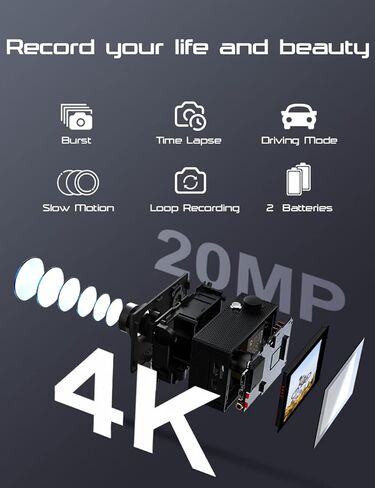 Action Camera 4K 40M Waterproof Underwater Camera for Snorkeling,EIS WiFi Camera 170° Wide Angle Dual Screen Camera for Vlog((Charger, Remote Control and Helmet Accessories) in Saudi Arabia