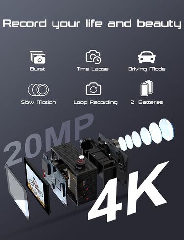 Action Camera 4K 40M Waterproof Underwater Camera for Snorkeling,EIS WiFi Camera 170° Wide Angle Dual Screen Camera for Vlog((Charger, Remote Control and Helmet Accessories) in Saudi Arabia