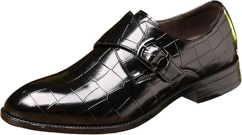 Men's Dress Shoes, Crocodile Pattern Leather Monk Strap, White, Rubber Sole in Saudi Arabia