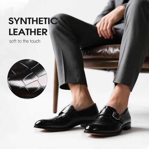 Men's Dress Shoes, Crocodile Pattern Leather Monk Strap, White, Rubber Sole in Saudi Arabia