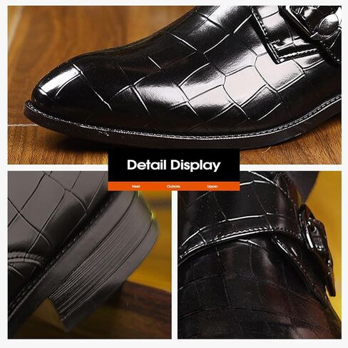 Men's Dress Shoes, Crocodile Pattern Leather Monk Strap, White, Rubber Sole in Saudi Arabia