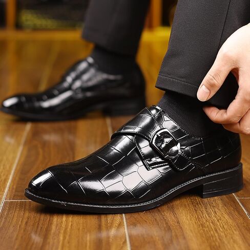 Men's Dress Shoes, Crocodile Pattern Leather Monk Strap, White, Rubber Sole in Saudi Arabia
