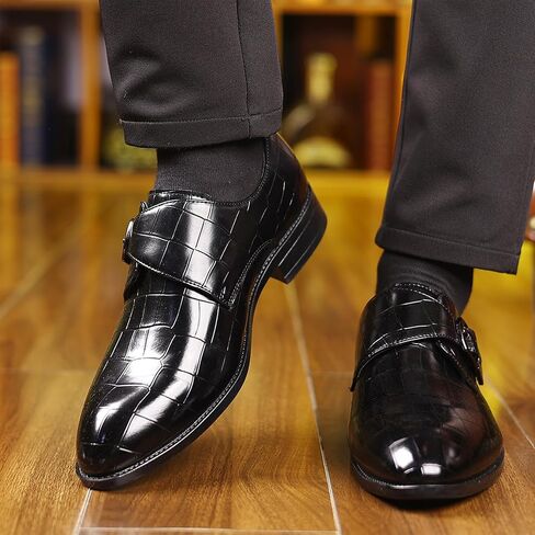 Men's Dress Shoes, Crocodile Pattern Leather Monk Strap, White, Rubber Sole in Saudi Arabia