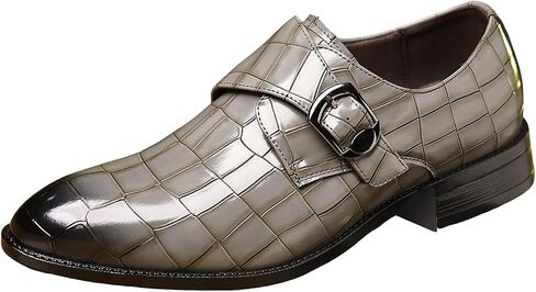 Men's Dress Shoes, Crocodile Pattern Leather Monk Strap, White, Rubber Sole in Saudi Arabia