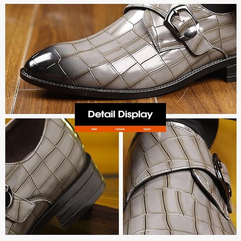 Men's Dress Shoes, Crocodile Pattern Leather Monk Strap, White, Rubber Sole in Saudi Arabia