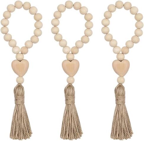 خرزات خشبية لتزيين المنزل، خرزات للمزرعة على الرف، الوشاح، القهوة/غرفة المعيشة/طاولة الطعام، خرزات صلاة من خشب بوهو مع شرابات للمزهرية، تعليق على الحائط in Kuwait