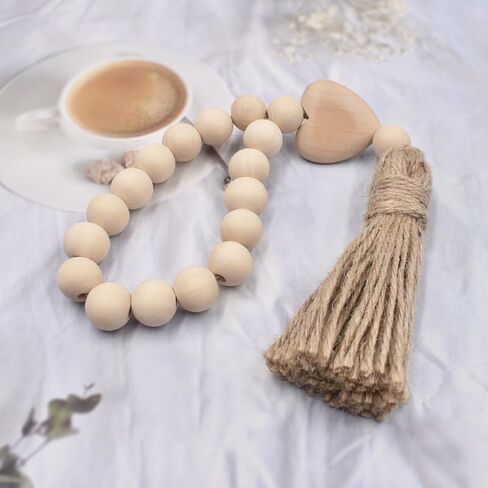 خرزات خشبية لتزيين المنزل، خرزات للمزرعة على الرف، الوشاح، القهوة/غرفة المعيشة/طاولة الطعام، خرزات صلاة من خشب بوهو مع شرابات للمزهرية، تعليق على الحائط in Kuwait