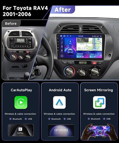 2G+64G for Toyota RAV4 2001-2006 Android Car Stereo with Wireless Car Play Android Auto, podofo 9 inch Touch Screen Car Radio with Bluetooth GPS Navigation HiFi Audio WiFi SWC Backup Camera Mic in Kuwait